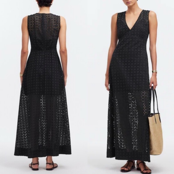 Madewell Dresses & Skirts - Madewell V Neck Eyelet Maxi Dress Black Preppy Boho Western Womens 12